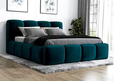 Modern Teal Velvet Upholstered Bed Frame