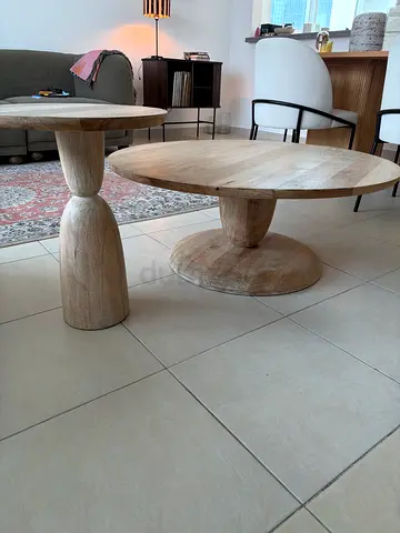 Solid Wood Round Coffee Table with Pedestal Base - Light Finish