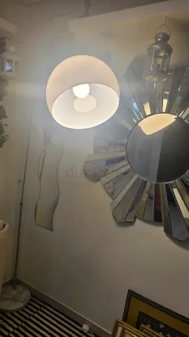 Modern Sunburst Wall Mirror with Floor Lamp and Decorative Mirror Set