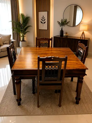 Solid Wood Dining Table with 4 Matching Chairs - Classic Design