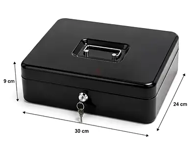 Brand New Metal Cash Box with Lock and Keys - 30x24x9 cm