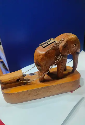 Hand-carved Wooden Elephant Coin Bank -20x13cm