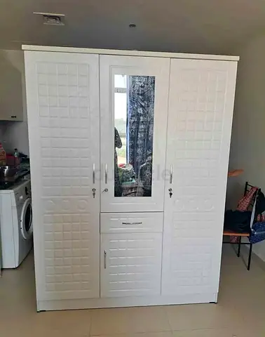 White 3-Door Wardrobe with Mirror and Drawer - Brand new
