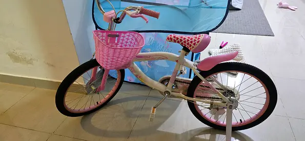 Kids 20-inch Pink & White Bicycle with Basket — Good Condition
