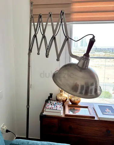 Large Adjustable Industrial Scissor-Arm Floor Lamp - Metal Finish