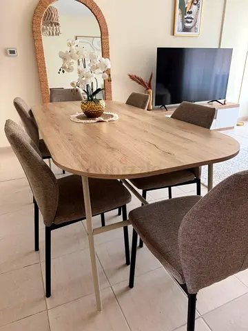 Wooden Dining Table with 6 Upholstered Chairs - Excellent Summer Deal