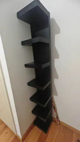 2 Tall narrow corner shelving units — black, 6-tier