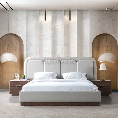 Modern upholstered king bed with base