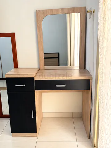 Wooden Dressing Table with Mirror and Storage