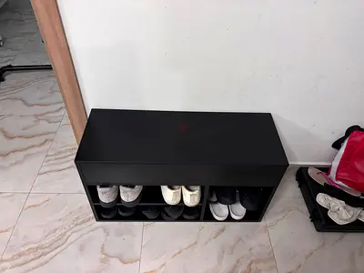Black Shoe Storage Bench with Lift-Up Seat - Holds ~8 Pairs