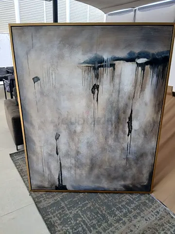 Large Abstract Framed Painting with Neutral Tones
