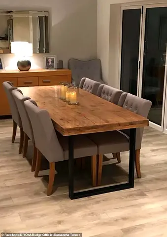 Solid Wood Dining Table with 8 Upholstered Chairs - Oak Finish