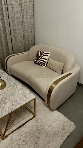 Beige 2-Seater Sofa with Gold Trim - Perfect Condition (used by a US family)
