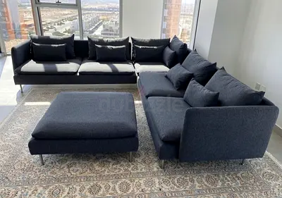 Spacious corner sofa set with separate Ottoman, perfect for family seating and relaxing. Available i