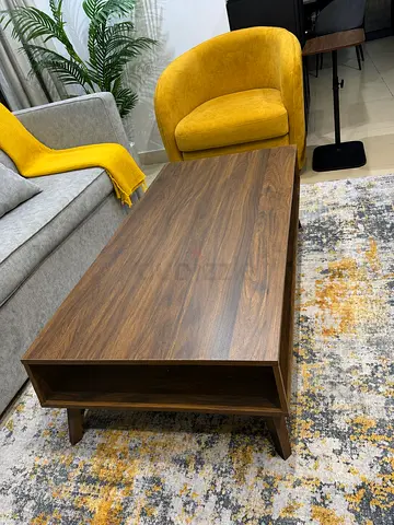 Solid Wood Coffee Table with Storage - Walnut Finish