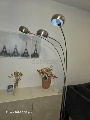 Three-Arm Arc Floor Lamp - Brushed Metal