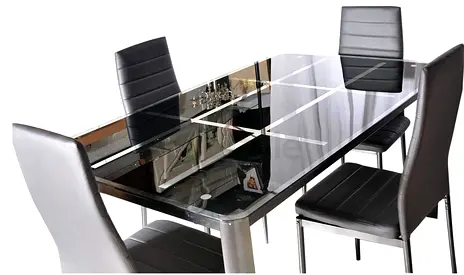 4 seater black metal dining table with chair
