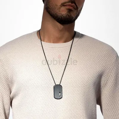 Men's Black Dog Tag Necklace on Chain - Minimal Pendant