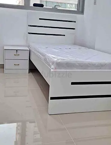 New Single white wooden bed with mattress and bedside drawer