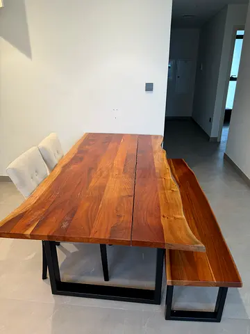 Wood Dining Table with One Side Bench (Seats 6-8)