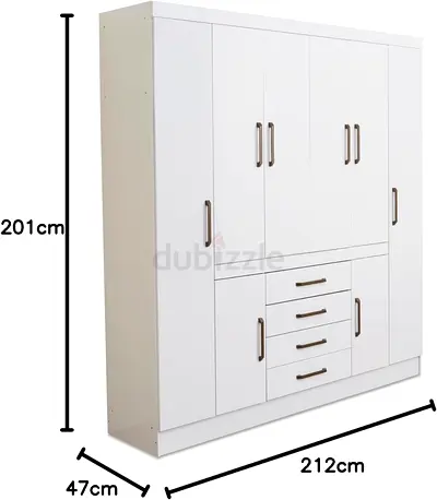 White 6-Door Wardrobe with Drawers - Good Condition