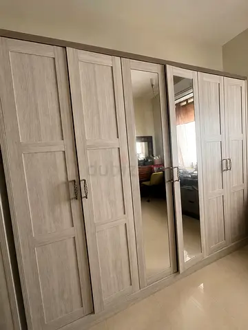 6-Door Mirrored Wardrobe - Light Wood Finish & 4-Door Mirrored Wardrobe - Light Wood Finish (x2)