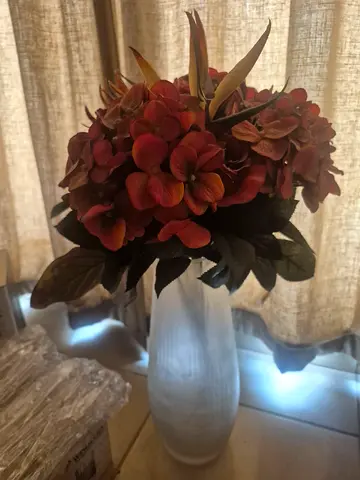 Artificial Hydrangea Bouquet in Decorative Vase - Burgundy