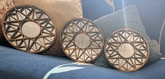 Set of 3 Decorative Round Geometric Wall Mirrors