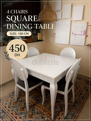 White Square Dining Table with 4 Chairs - 100 cm