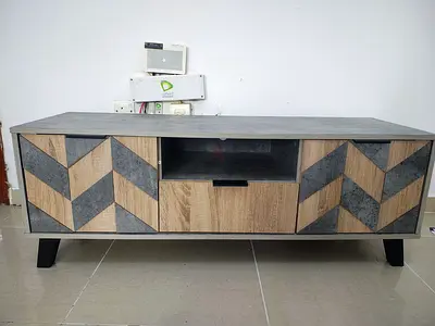 Modern TV Unit / Entertainment Cabinet with Geometric Front