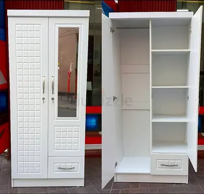 White 2-Door Wardrobe with Mirror and Shelves