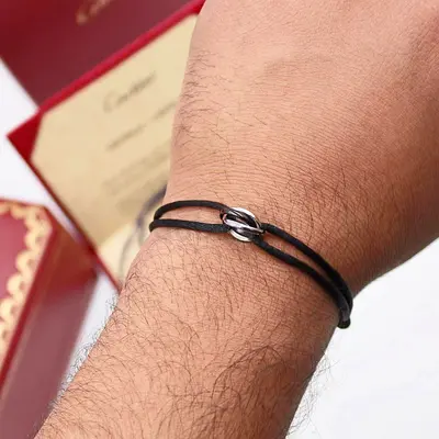 Cartier Trinity Leather Cord Bracelet - Double Wrap, Stainless Accent