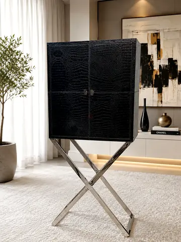 ROCHE BOBOIS MOTORISED Lift Home
Cocktail Bar on Chrome X-Base — Compact Bar / Storage Cabinet