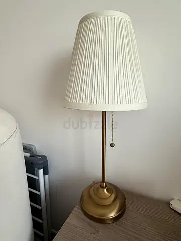 Brass Table Lamp with Pleated White Shade