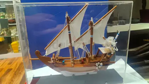 Handcrafted Wooden Dhow Ship Model in Display Case-28x24cm with minor defect