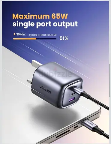UGREEN 65W USB-C PD Wall Charger (2x USB-C + 1x USB-A) — New Condition Box Pack