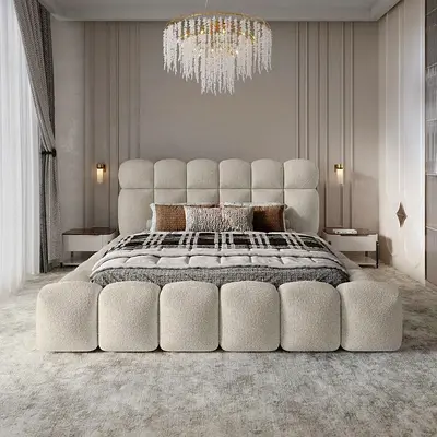 Modern Upholstered Bed with Tufted Headboard