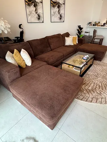 Brown Corduroy Fabric Sofa - Good Condition