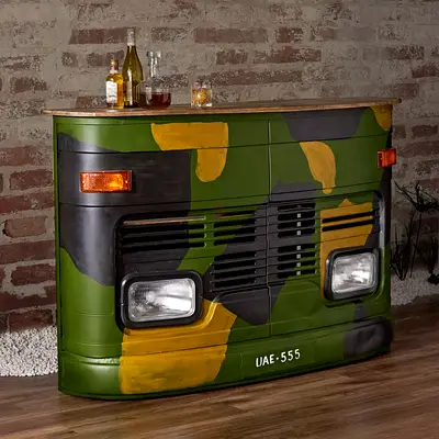 Unique Camouflage Front-Panel Bar Counter (Upcycled Vehicle Front)