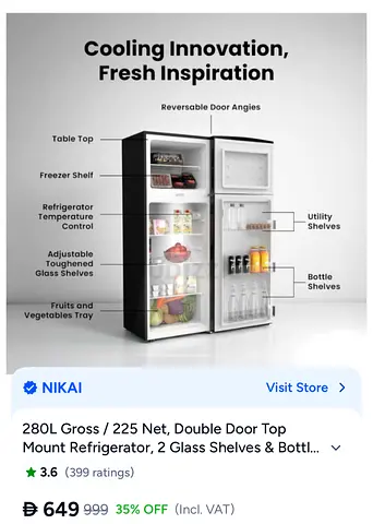 Nikai 280L Double Door Top Mount Refrigerator - Good Working Condition