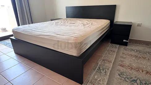 IKEA MALM-style Queen Bed Frame with Headboard and 2 Nightstands - Dark Brown/Black