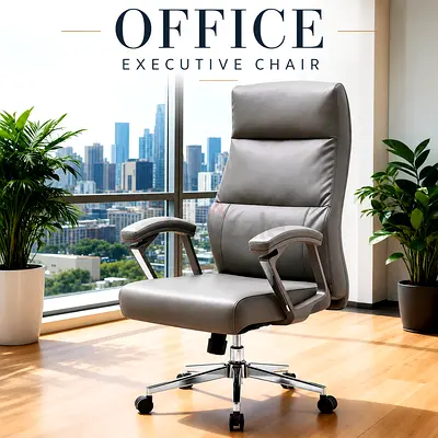 High-Back Executive Office Chair – Grey Modern Boss Chair