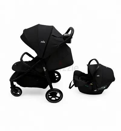 Joie travel system stroller with infant car seat - black, good condition