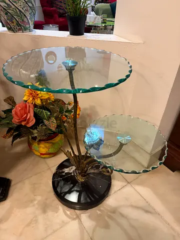 Elegant Glass Tiered Side Table with Marble Base