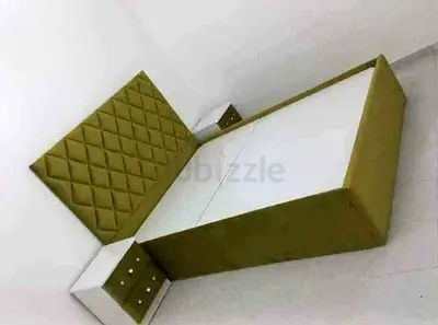 New Queen Size upholstered bed frame with quilted headboard and attached nightstand