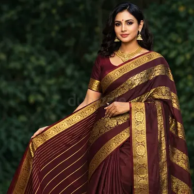 Maroon and Gold Traditional Silk Saree