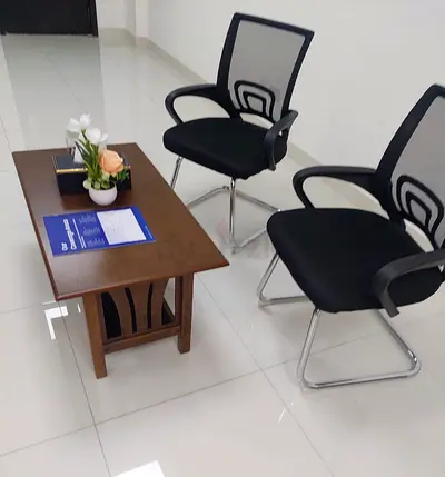 Office / Waiting Area Furniture Set (2 Mesh Chairs + Wooden Center Table)