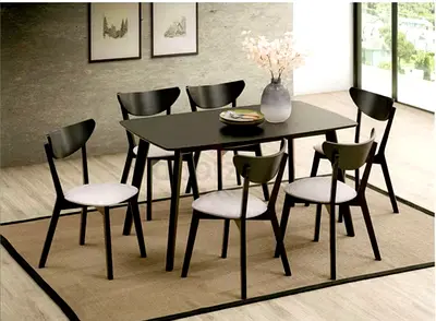 Modern 6-Seater Dining Table with Chairs - Dark Wood, Good Condition
