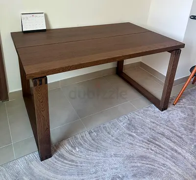 Solid wood dining/office table - dark oak finish, sturdy rectangular top c/w chair