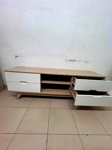 Low wooden TV unit with 2 drawers and open shelves